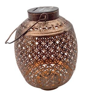10" Shiny Bronze Finish Solar Tabletop/Hanging Warm Light Lantern New